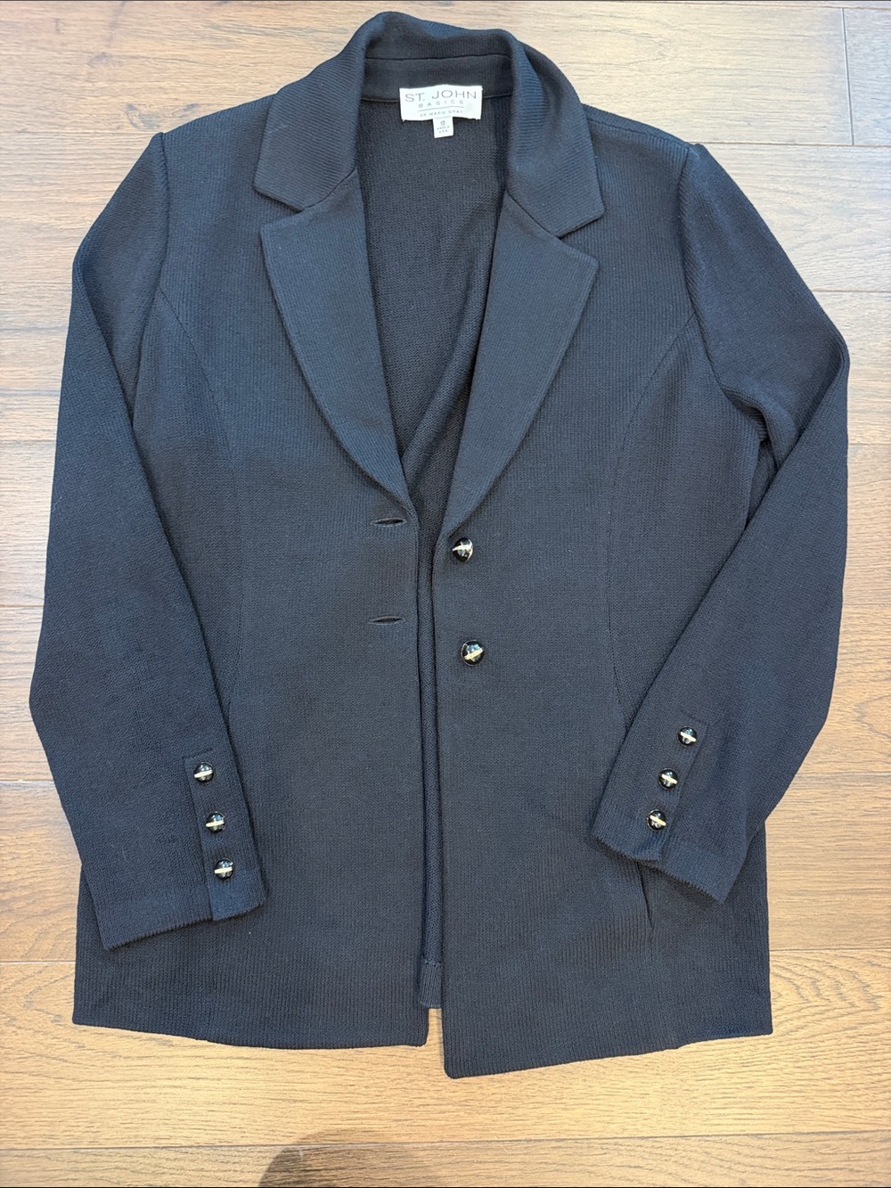 St. John Basics Long Santana Knit Jacket in Black Size 10 - C76-090